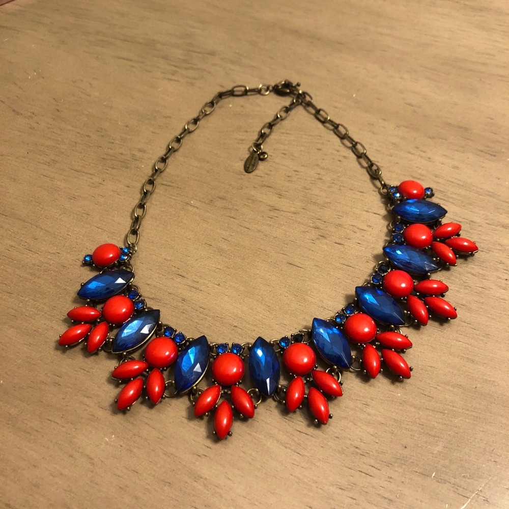 Vintage Alma-Mater Collection Red and Blue Statement Necklace